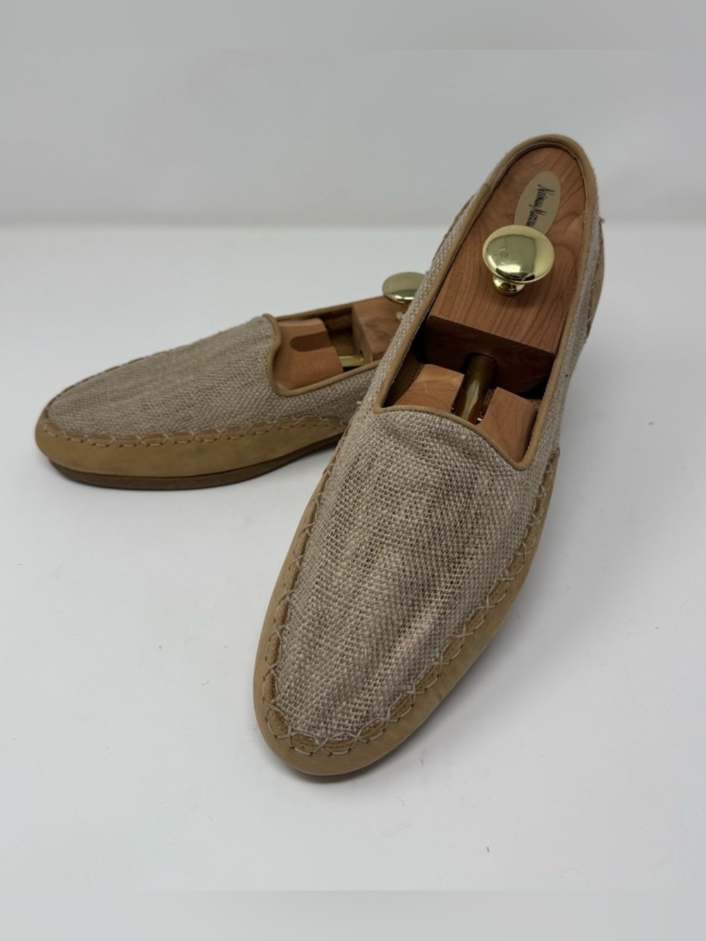 Bally Linen Espadrille Loafers Beige Leather Trim Mens US 10 EY 43